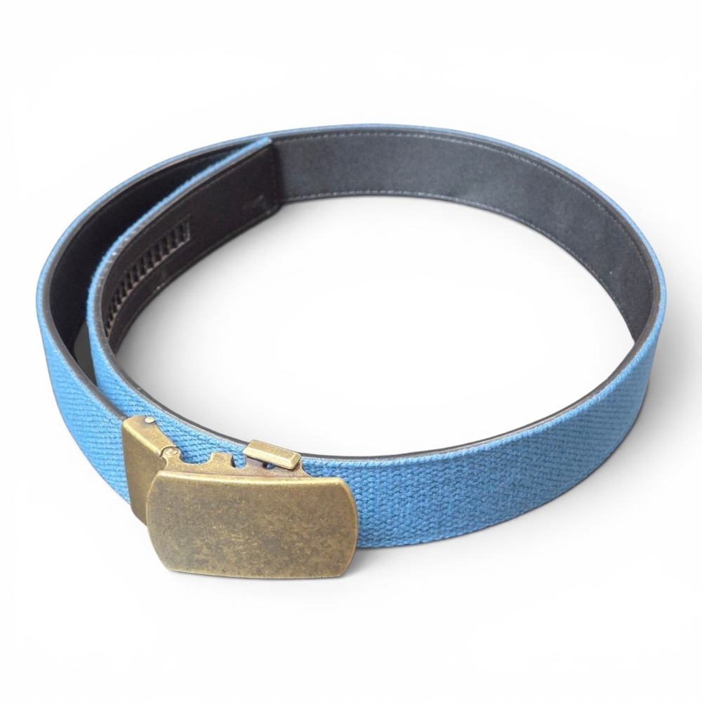 Anson Men's 39 Adjustable Canvas Web Belt Blue Brass Tone Military Slide Buckle